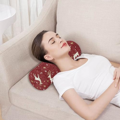 Christmas Red Reindeer Star Dots Neck Roll Pillow Bolster Round Health Memory Foam Long Cervical Cylinder Pillows with Removable Washable Cover for Body Bed Legs Back Yoga - color: Christmas Red Reindeer Star Dots