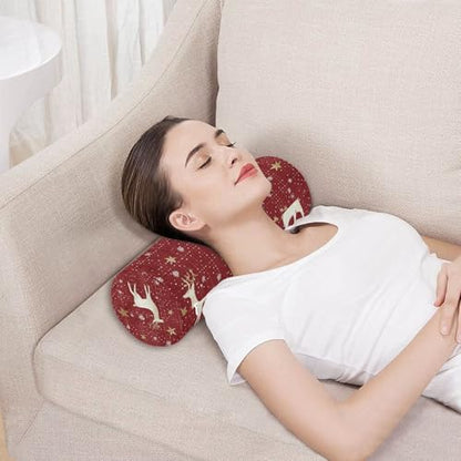 Christmas Red Reindeer Star Dots Neck Roll Pillow Bolster Round Health Memory Foam Long Cervical Cylinder Pillows with Removable Washable Cover for Body Bed Legs Back Yoga - color: Christmas Red Reindeer Star Dots
