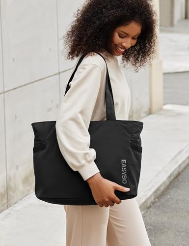Tote Bag for Women,Puffer Travel Tote Bags with Zipper, Quilted Handbag with Compartments for Travel Work Sport, Black - color: Black