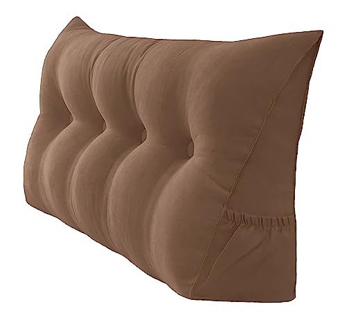 Peachwell Handmade Headboard Pillow- Triangular Wedge Support Large Bolster Cushion Headboard Backrest Pillow with Two Large Side Pockets for Bed Rest (Brown, 47 x 8 x 20 inches) - color: Brown, size: Full: 47 x 8 x 20 inches