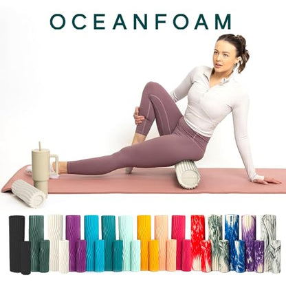 Oceanfoam Ripple Travel Foam Roller (11" x 3.35") Firm Mini Foam Roller for Physical Therapy, Deep Tissue Massage, Back Pain - High Density, Ergonomic Wave Textured - Yoga, Pilates, Exercise (Natural) - color: Natural