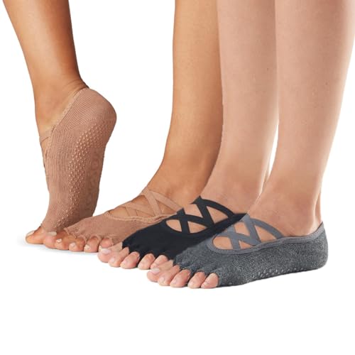 toesox Bellarina Grip Socks for Women, Half-Toe - color: Black, Charcoal & Nude, size: Medium
