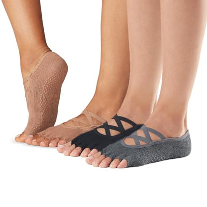 toesox Bellarina Grip Socks for Women, Half-Toe - color: Black, Charcoal & Nude, size: Small