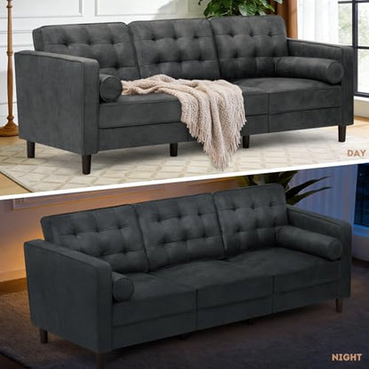 84 Inches Suede Leather Couch with Bolster Pillows, Grey - color: Grey, size: 84" Sofa
