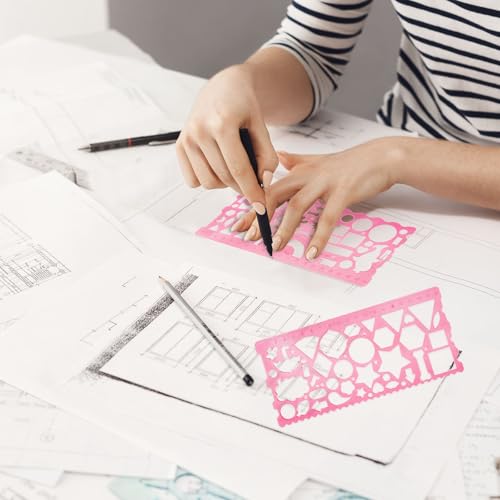 JIEYAO 2 Pcs Geometric Drawings Templates, Multi-Shaped Drafting Stencils, Plastic Measuring Templates Rulers Clear Drawing Triangle Tool Protractor Set for Studying Designing Office(Red) - color: Red