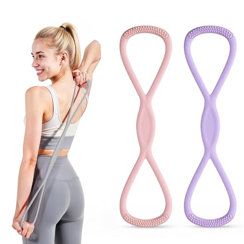 Figure 8 Resistance Band, Figure 8 Resistance Bands for Women Men,Resistance Band Figure for Working Out, Non-Slip Handles, Home Gym, Yoga & Physical Therapy - color: 15lb Pink + 15lb Purple