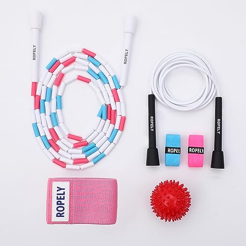 Jump Rope Kit for Beginners – 2-in-1 Segmented & Speed Rope with Resistance Band, Massage Ball & Grip Tape – Adjustable Skipping Rope Set for Women, Men & Kids - color: Pink/Blue