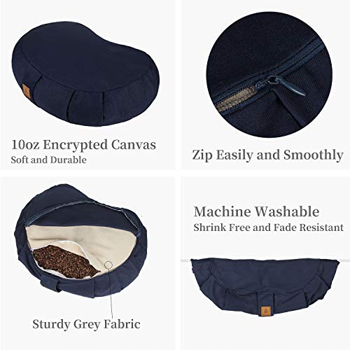 Crescent Zafu Meditation Pillow, D=17" W=11" H=5.5" Zabuton Yoga Bolster, Meditation Cushion, Floor Pouf Yoga Pillow Zippered Organic Cotton Cover Natural Buckwheat kneeling pillow - Large - color: Grey