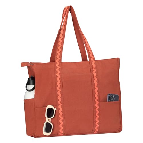 Folkulture Beach Tote Bags For Women, Beach Must Haves 2026-18x15 Inch | Waterproof,Sandproof, Large Tote Bags for Women, Swimming Pool, Beach Essentials, Simple Modern Pool Bag, Bolsos Para Mujeres - color: Royal Rust
