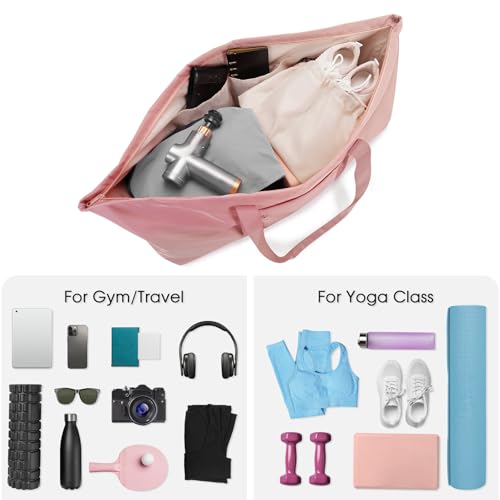 sportsnew Large Yoga Mat Bag Trolley Sleeve Gym Carrier Shoe Bag Wet Pocket | water-resistant fabric, large capacity,wide full-zip opening,separate shoe bag,2 yoga mat holder straps,multi-pocket storage - color: Pink
