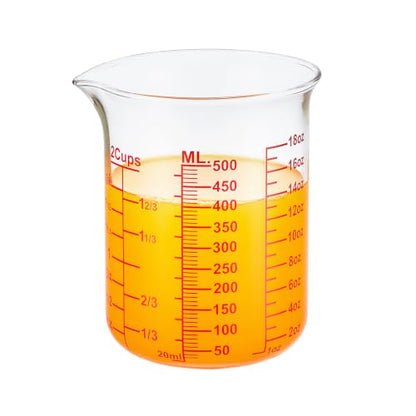 Ackers BORO3.3 High Borosilicate Glass Measuring Cup, Handleless Beaker with V-Shaped Spout, 500 ml (16 oz, 2 Cup) - size: 2Cup,500ML