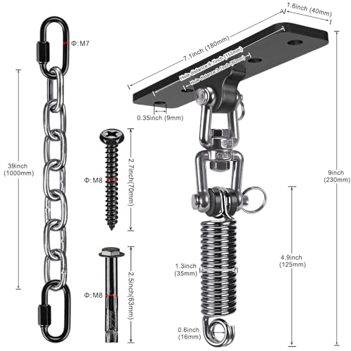 Dolibest Hammock Chair Hanging Kit, Heavy Duty Swing Hanger with Spring and 39" Chain, Indoor Outdoor Playground Hanging Hammock Punching Bags, 360+180° Rotation, Easy to Install, Black - color: Black Swing Hanger With 39.4''chain+spring