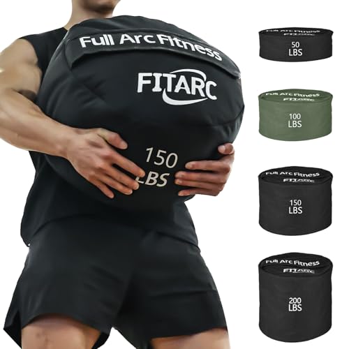 Fitarc Sandbag Workout Bag,Sand Bags for Weight Training,Sandbags for Fitness,Sandbags for Weight Training,Round Sandbag,Cross-Training & Exercise, Sand Not Included - color: Black, size: 150LB