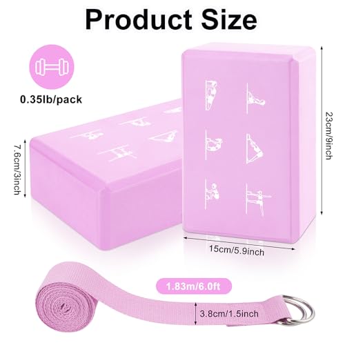 2 Yoga Block and 2 Yoga Strap Set,Non-slip EVA Foam Blocks, High Density Yoga Bricks with 6ft Strap, Supportive Latex-Free Yoga Block Accessories for Pilates - color: Pink