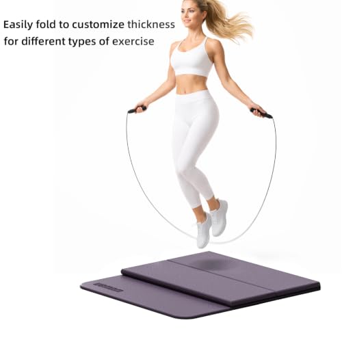 Yoga Mat Thick 10mm, Foldable Yoga Mat 75 x 26 x 0.4 Inches | Portable Workout Mat | Thick Cushioning Surface | Home Gym Exercise Mat | Pilates & Yoga Training - color: Purple