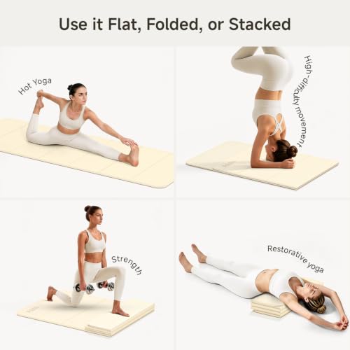 PAIDU Foldable Yoga Mat 10mm Thick, 75"x26" Non-Slip Fitness Exercise Mat - color: Beige