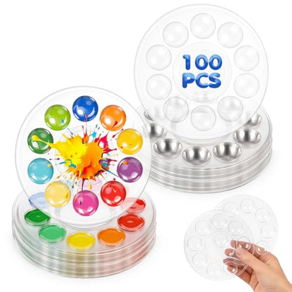 100 Pcs Paint Tray Palettes Bulk, 5.5 in Plastic Paint Pallets, Clear Disposable Round Watercolor Paints Tray, Watercolor Craft Supplies for DIY Art Painting, Birthday, Painting Party