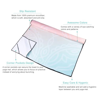 QiyI Hot Yoga Towel with Grip Dots, Non Slip, 70"x26", Dreamy Pink Mandala - color: Dreamy Pink Mandala, size: 70"x26"
