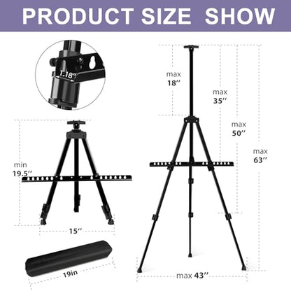 AROIC 4 Pack Painting Display Easel Stand Portable Adjustable | Metal Tripod Artist Canvases Height from 20 to 66 In Extra for Table-Top/Floor, Draw and Display, Black with 4 Storage Bag - style: 4P