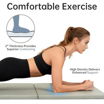Foldable Yoga Mat, 2" Fitness Mats, Extra Thick & Non-Slip - color: Grey