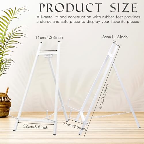 Leinuosen 1 Pcs Metal Easel Stand 16.5" H x 8.7" W x 4.3" D Table Top Easel Stand for Display Tripod Art Picture Mirror Modern Plate Holder for Display Book Photo Wedding Sign (White) - color: White