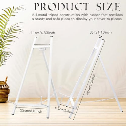 Leinuosen 1 Pcs Metal Easel Stand 16.5" H x 8.7" W x 4.3" D Table Top Easel Stand for Display Tripod Art Picture Mirror Modern Plate Holder for Display Book Photo Wedding Sign (White) - color: White