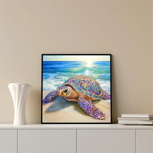 Sea Turtle Beach Diamond Art Kits for Adults, 5D Diamond Painting Kits | DIY Gem Painting, Crafts for Adults, Diamond Art Paintings Kit, Full Drill Diamond Dot for Home Wall Decor 14 X 14 in - color: CM042
