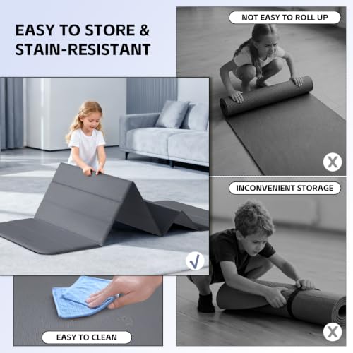LVME Foldable Yoga Mat, Extra Thick 10mm, 76"x26"Extra Long - color: Space Gray