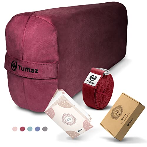 Tumaz Yoga Bolster Set, Rectangular Yoga Bolster with Washable Cover | Soft bolster for restorative yoga, meditation and stretching. Includes 8-ft strap, carry handle and washable cover - color: Burgundy