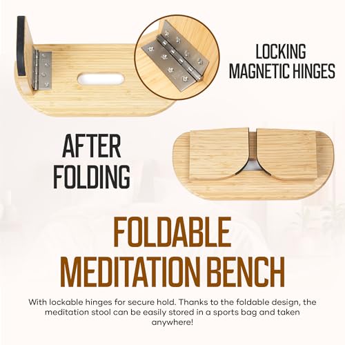 NIXSCALINO Folding Meditation Bench | Bamboo Kneeling Stool with Rocking mechanism - Portable Cross Legged Folding Seiza Chair