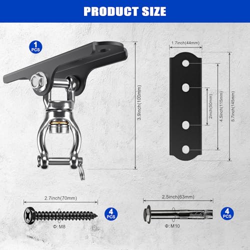 Dolibest Heavy Duty Swing Hanger with Bearing, Ceiling Mount Swing Hook,One-Piece Design Base, Swing Set Hardware for Punching Bag, Boxing, Hammock Chair, Yoga Swing, Porch Swing (360° +180° Rotation) - color: B: 360°+180° Swing Hanger