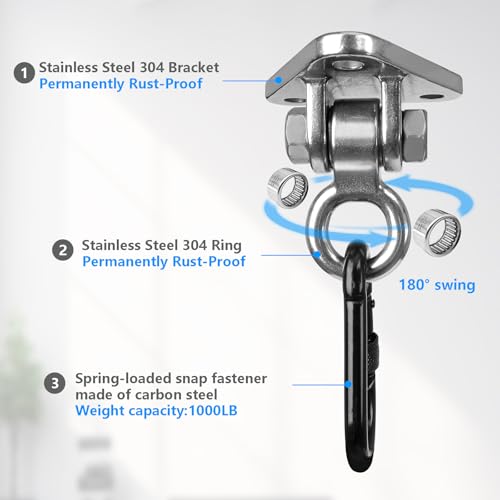 Heavy Duty Swing Hanger Bracket, 1000 lbs Capacity, 304 Stainless Steel Swing Mount with Threaded Hook, for Indoor/Outdoor Porch Swing, Hammock, Gym Rings, Punching Bag Hardware - size: 3 holes-1Pack