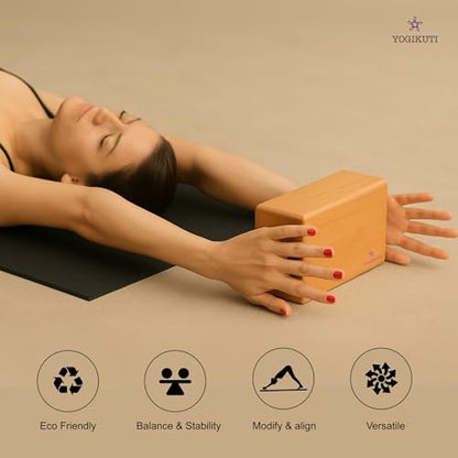 Yogikuti Solid Wooden Yoga Blocks Set of 2 | Premium Pine Wood Iyengar Yoga Blocks | Solid, Durable & Smooth Rounded Edges | Wooden Yoga Props for Stretching, Balance, Alignment & Home Studio Practice