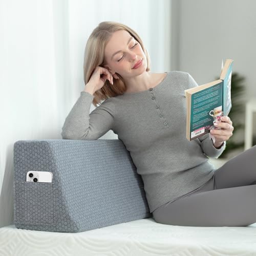 Wedge Bolster Pillow Reading & Gaming Pillow Headboard Wedge Pillow | Gray King 76"x9"x12" Ergonomic Memory Foam for Back, Neck, Hip Pain Relief Removable Washable Cover for Bed, Couch, Floor - color: Gray(low), size: King
