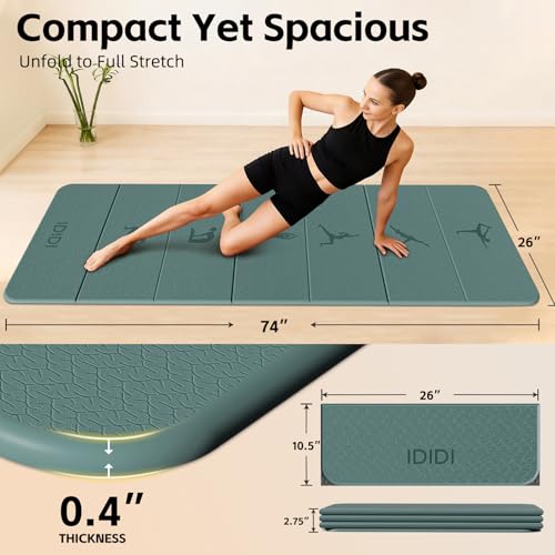 Foldable Yoga Mat Extra Thick 0.32"(8mm) | Folding Exercise Mat,Odorless POE, Non-Slip Grip, No-Curl Edges, Great for Yoga, Pilates & Home Workouts - color: Deep Green-Pattern
