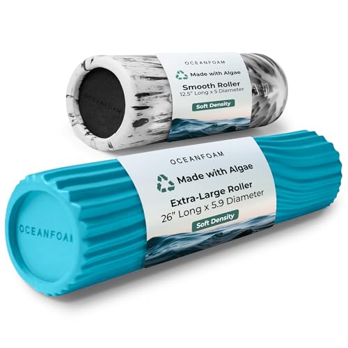 Oceanfoam Stretch & Relax Foam Roller Bundle (Set of 2) – Soft Foam Rollers for Gentle Muscle Rolling, Stretching, Mobility, Yoga & Recovery (Miami Blue/Black Marbled)