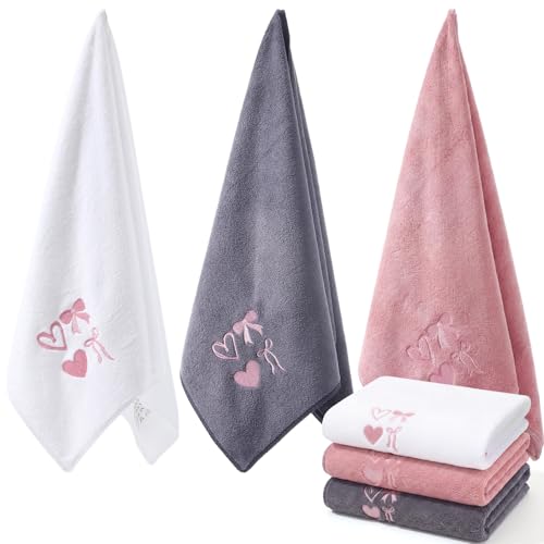 3 Pack Pink Bow Microfiber Gym Towel Set for Women Soft Quick-Drying Gym Sweat Sports Workout Towels 400 GSM 30" x 14" Workout Yoga Accessories for Women Hot Yoga Exercise Working Out