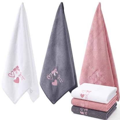 3 Pack Pink Bow Microfiber Gym Towel Set for Women Soft Quick-Drying Gym Sweat Sports Workout Towels 400 GSM 30" x 14" Workout Yoga Accessories for Women Hot Yoga Exercise Working Out