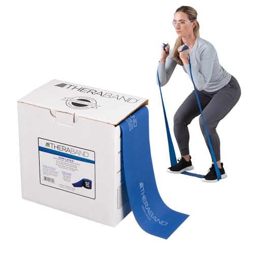 THERABAND Resistance Band, 50-Yard Roll, Latex Elastic Band for Exercise, Stretching, Physical Therapy, Yoga, Pilates, Home Workouts, Cut-to-Length, Color-Coded Levels - color: Blue | Extra Heavy, style: Non-Latex