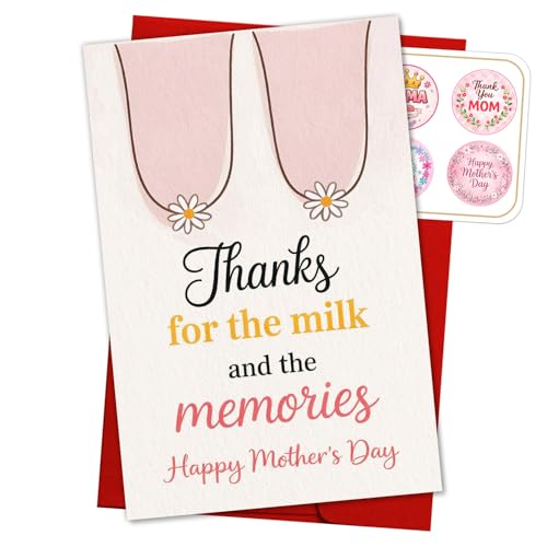 Thanks for the Milk and the Memories Card Sarcastic Sentimental Happy Mothers Day Gift for Mother Mama Her Wife Sister Mom Cards Gifts from Daughter Son Sweet Appreciation Mother’s Day Card 5.3''x8" - color: A82