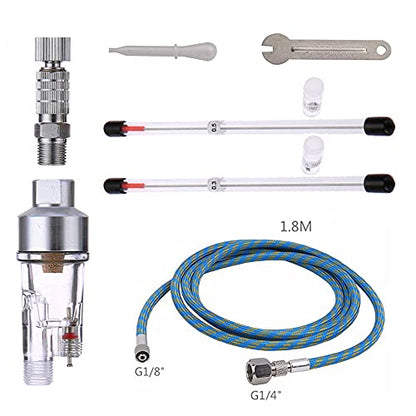 Pinkiou Airbrush Kit with Different Nozzle and Needles Muti-Purpose Dual Action Airbrush Sets with Air Brush 0.2 0.3 &0.5mm Needles and Air Hose for Hobby Model Painting Tattoo Cake Nail Art - color: silver