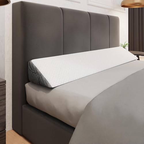 Kolbs Bed Wedge Pillow for Headboard | Modern Stylish Pillow to Fill Gap Between Headboard and Mattress | Bed Gap Filler (Full Headboard Wedge Pillow - 54") - size: Full Headboard Wedge Pillow - 54" - Grey