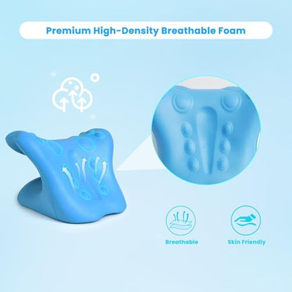 Neck Stretcher Cervical Traction Device, Neck Hump Corrector for TMJ Pain and Shoulder Pain Relief, Neck and Shoulder Relaxer, Ergonomic Pain Pillow for Spine (Blue)