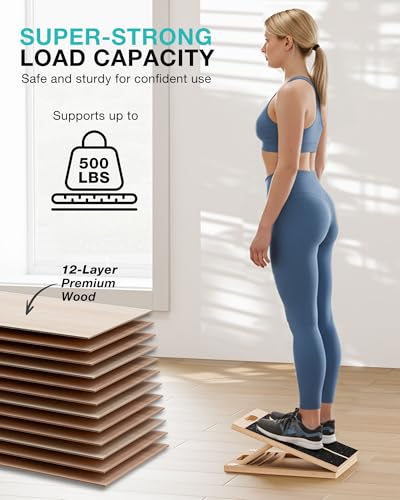 Slant Board for Calf-Stretching - Adjustable Wooden Incline Wedge for Squats and Balance, Portable Calf Stretcher for Ankle, Knee and Achilles Heel Support, Exercise Equipment for Therapy - size: Slant Board
