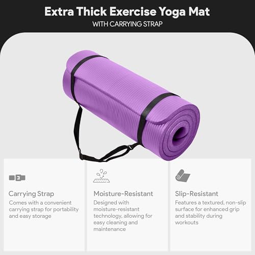 BalanceFrom 1-inch Thick 71x24 Inches Extra Thick Exercise Yoga Mat - color: Purple