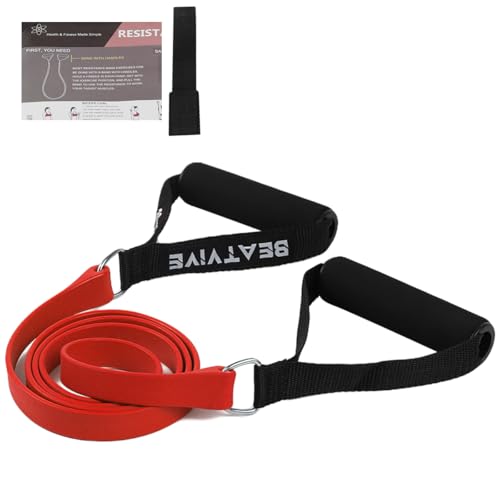 Exercise Bands with Handles, Tube Resistance Bands with Handles | Door anchor & starter guide included; 10-40 lbs, flat band, non-slip handles, for physical therapy, yoga, pilates - color: Red-Light(10lbs)
