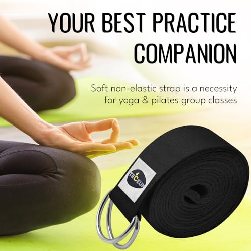 TECEUM 2 IN 1 Yoga & Mat Strap for Stretching – Cotton – 6/8/10 ft - color: Black, size: 10 ft