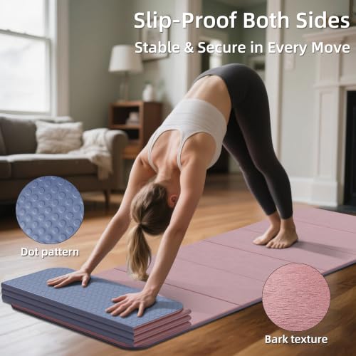 WEILA 1/2 Inch 70"x24" Foldable TPE Yoga Mat, Thick Non Slip Pilates Mat - color: Dark Pink