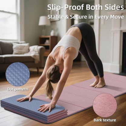 WEILA 1/2 Inch 70"x24" Foldable TPE Yoga Mat, Thick Non Slip Pilates Mat - color: Dark Pink