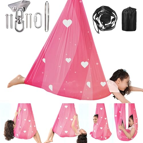 2-Layer Safe 360° Swivel Sensory Swing for Kids Adults Pod Swing Special Needs Indoor Outdoor Snuggle Swing Hanger Hammock for Calming, Autism, ADHD Aspergers Therapy Cuddle, Sensory Seat Aerial Yoga - color: Pink Dream